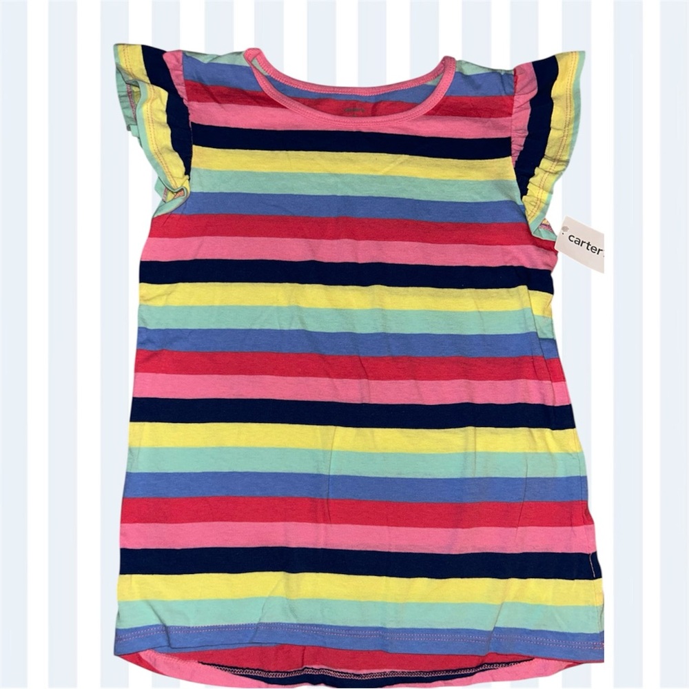 Colorful Striped Flutter Sleeve Top and Skirt